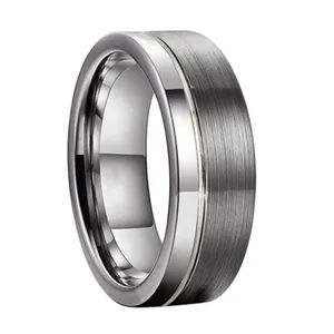 Bague en Acier au Tungstène pour Hommes 8mm Minimaliste Finition Brossée et Polie Style Industriel Bijoux de Mode Cadeau