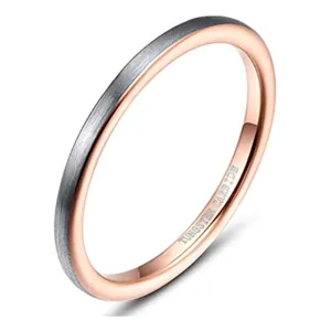 2mm tungsten carbide ring with brushed silver exterior and rose gold interior finish
