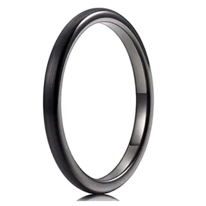 Minimalist 2mm black tungsten ring featuring brushed exterior and polished inner surface