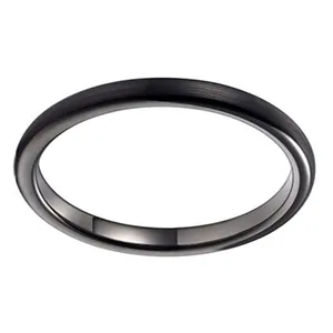 Minimalist 2mm black tungsten ring for women with a matte finish on a white background