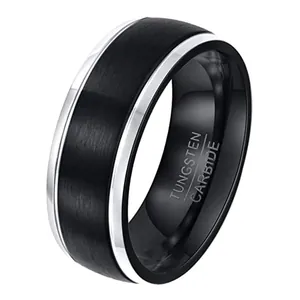 Fashion Men's Tungsten Steel Ring Brushed Finish Double Line Contrast Color Comfort Fit Band Ring Wedding Party Jewelry