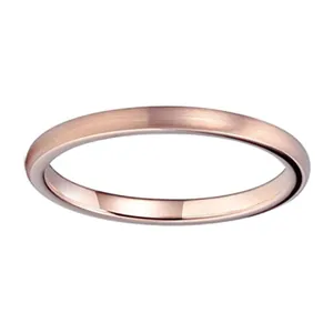 Minimalist 2mm rose gold tungsten ring with a brushed matte finish and polished edges