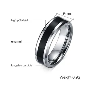 Bague de 6mm en carbure de tungstène avec émail noir et finition hautement polie