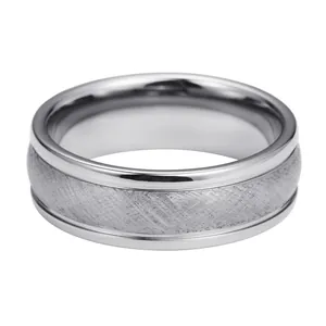 Polished tungsten steel ring with brushed matte finish and slanted texture for men