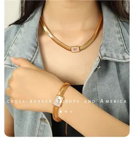 Detail von goldenem Schlangenkette Set mit Halskette und Armband sowie Muscheleinlage