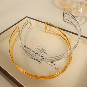 French Minimalist Stainless Steel Multilayer Open Choker Necklace For Women Elegant Geometric Metal Wire Collar Jewelry