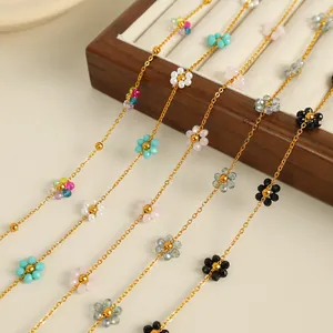 18K Gold Plated Stainless Steel Crystal Flower Necklace And Bracelet Jewelry For Women Elegant Daisy Choker Jewelry