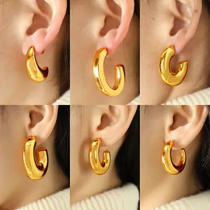 Set of six minimalist C-shaped and teardrop 18K gold plated hoop earrings for women
