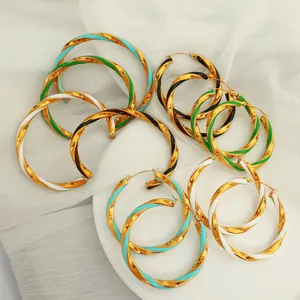 Orecchini a Cerchio in Acciaio Inossidabile Torto E Set Bracciale Rigido Per Donna Placcato Oro Smalto Spirale Gioielli Geometrici