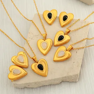 Luxus Titanstahl 18K Vergoldet Herz Wassertropfen Opal Halskette Und Ohrstecker Für Damen Elegant Stilvoll Schmuck Geschenk