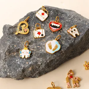 Stainless Steel Enamel Medical Theme Pendant Charms For DIY Jewelry Making Nurse Doctor Gift Tooth Emergency Kit Footprint Charms