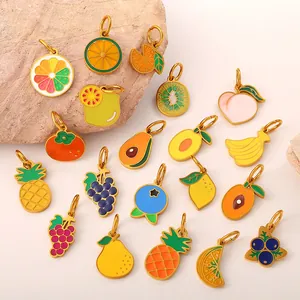 Stainless Steel Fruit Pendants Enamel Pineapple Lemon Strawberry Charms For DIY Jewelry Making Necklaces Bracelets Accessories Women Girls