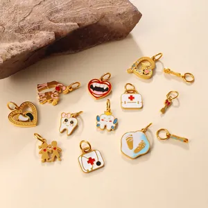 Creative medical and family enamel pendants in gold finish for DIY jewelry making