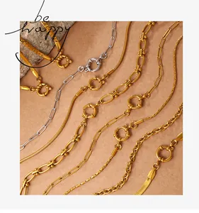 Detailed view of layered gold and silver chains featuring geometric clasp and varied textures