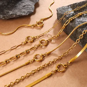 Stainless Steel Chain Necklace For Women Men Geometric Round Spring Ring Clasp Gold Silver Paperclip Snake Link Choker Jewelry