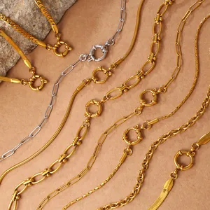 Lustrous gold and silver geometric paperclip and snake chain necklaces with round clasps