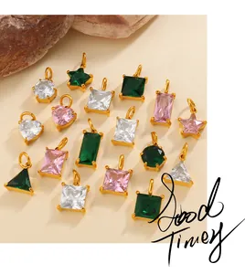 Exquisite geometric zircon pendants in heart, star, and oval shapes with gold metal base