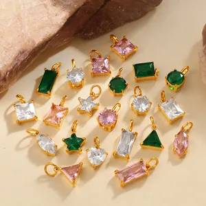Stainless Steel Geometric Zircon Pendant DIY Jewelry Making Accessories Gold Plated Star Heart Triangle Shape Charms For Necklace