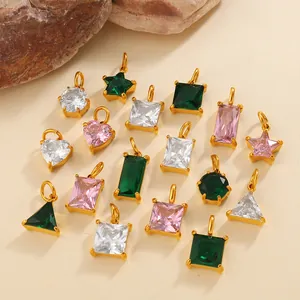 Assorted geometric zircon pendants in gold plating with star, heart, and square shapes