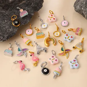 Stainless Steel Enamel Pendants For DIY Jewelry Making Sweet Butterfly Flamingo Rainbow Ice Cream Fried Egg Evil Eye Charms For Necklace Bracelet Making