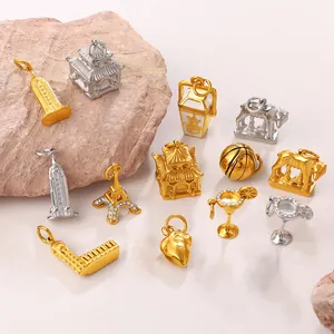 Stainless Steel Landmark Pendants Eiffel Tower Basketball Heart Cocktail Glass Architecture Charms For DIY Jewelry Making Souvenir Gifts For Unisex