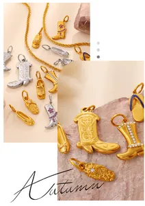 Detailed macro view of western boot charms with sparkling diamonds and pink gemstones