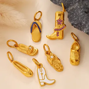 Gold boot and flip-flop pendants with colorful enamel and sparkling rhinestones