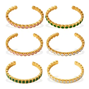 Adjustable gold cuff rings with colorful zircon stones in heart and round shapes
