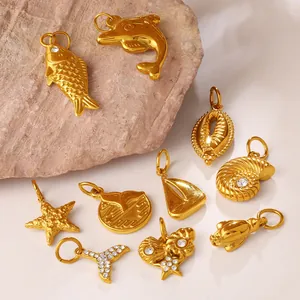 Ciondoli marini placcati in oro 18K con delfino e stella marina per collane fai-da-te