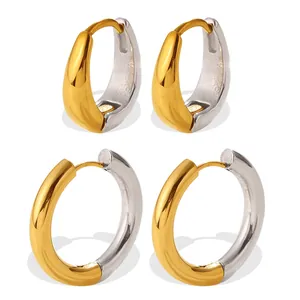 Ensemble de boucles d'oreilles bicolores dorées et argentées avec surface miroir polie