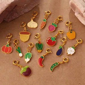Stainless Steel Vegetable Fruit Pendants Enamel Colorful Tomato Carrot Pumpkin Chili Garlic Acorn Cabbage DIY Jewelry Accessories