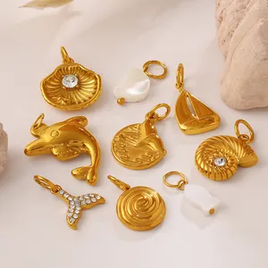 Ciondoli marini in oro 18K con conchiglia e delfino per gioielli fai-da-te
