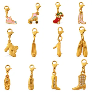 Lot de 12 breloques chaussures dorées avec émail et strass pour bijoux DIY