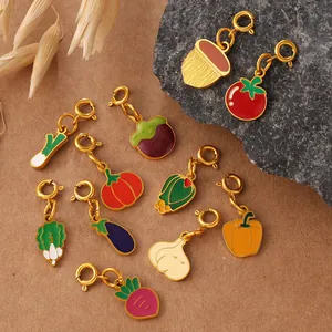 Colorful enamel vegetable charms set with spring ring clasps for DIY jewelry making