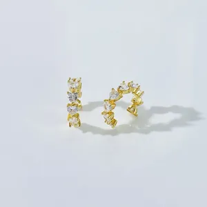 Minimalist Copper Crescent Square Stone Floral C-Shaped Ear Cuffs Gold Rhinestone Geometric Earrings Women Jewelry