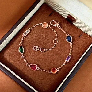 Rose gold multi-gemstone bracelet with mixed pear and marquise shaped colorful crystals