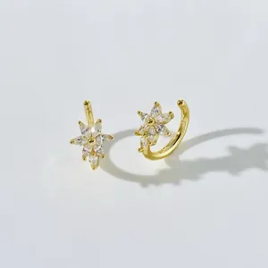 Golden flower hoop earrings featuring sparkling marquise-cut marquise cubic zirconia accents