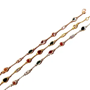 Colorful gemstone drop chain bracelet set in gold, rose gold and silver finishes
