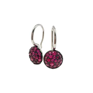 Exquisite geometric round dangle earrings with red and black crystal pave settings