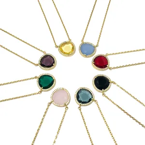 Élégant Collier Pendentif en Cristal de Cuivre Pour Femmes Pierre Colorée en Forme de Bouclier Avec Halo de Zirconia Bijoux Plaqué Or Rose
