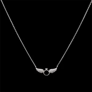 Angel Wing Ring Pendant Necklace Copper AAA Zircon Micro Inlaid Clavicle Chain Romantic Elegant Style Women Jewelry Gift