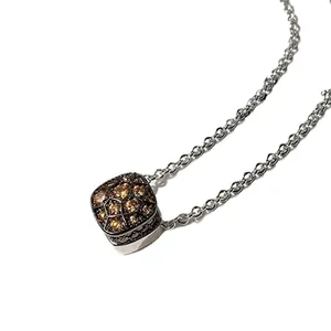 Collier en argent classique avec pendentif carré nid d'abeille et pierres jaunes