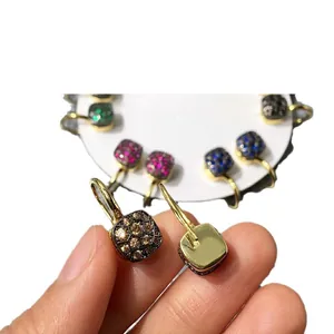 French vintage luxury honeycomb earrings with multi-color pave set gemstones