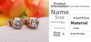 Macro detail of 14k rose gold titanium steel earrings with 0.5cm sparkling zircon stud