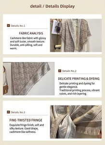 Detail eines weichen Kaschmir-Imitat-Schals mit Vintage-Mustern und feinen Fransenkanten