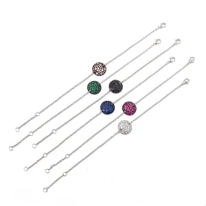 Ensemble de bracelets ajustables avec pendentifs ronds sertis de zircons colorés