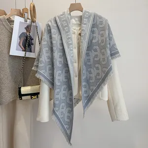 Damen Vintage Kaschmir-Imitat Dreieckstuch Mit Quasten Geometrisches Buchstaben Monogramm Jacquard Warm Winter Schal