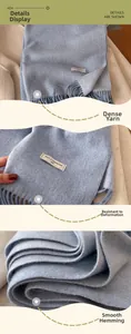 Detail of light blue wool scarf showing fine yarn texture and high-quality overlock edges
