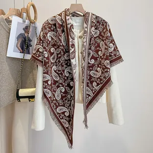 Vintage paisley triangle wrap belt with fringes and knit cardigan set for women