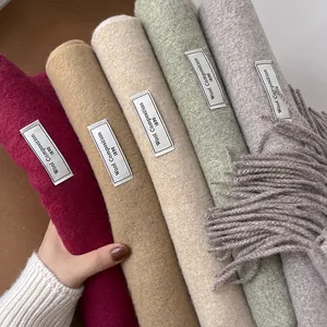 Women Winter Warm Scarf Double Sided Wool Blend Long Shawl With Tassels Solid Color Soft Neck Warmer Versatile Wraps
